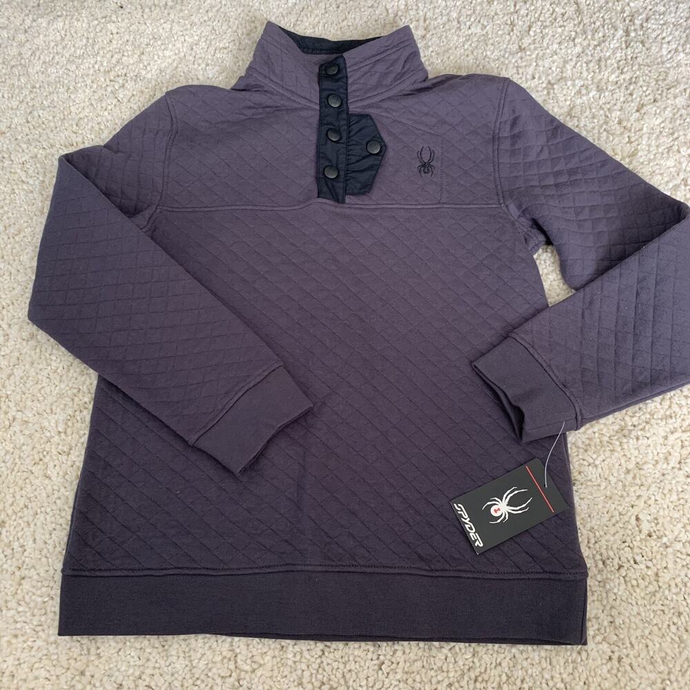 Spyder Pullover Sweatshirt Kids Boys Sz Large Diamond Quilted 1/4 Snap Gray NEW - Picture 7 of 8